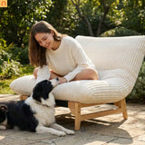 Chair Bean Bag Corduroy Off White Backrest 39in Cotton Fill