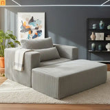 Chair Boucle Corduroy Smoke Gray with Ottoman No Assembly