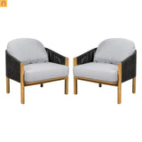 Outdoor Club Chair Acacia Wood Rope Woven Gray Cushion Set of 2
