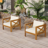 Outdoor Club Chair Set Acacia Wood Teak Beige Cushions Set of 2