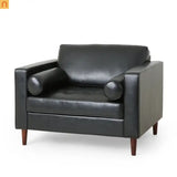 Accent Chair PU Leather Black Birch Wood Legs 44in Wide