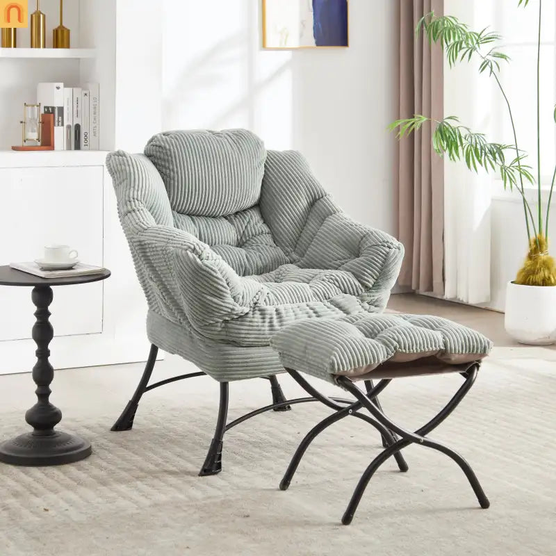 Accent Chair Lounge Flannelette Light Green with Ottoman Steel 250 lb
