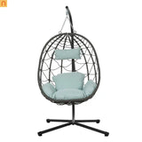 Outdoor Hanging Egg Chair Wicker Gray with Stand Foldable 76.8in
