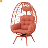 Outdoor Egg Chair Swivel PE Rattan Orange Red 330 lb Capacity 57in