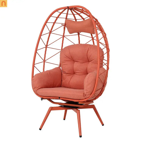 Outdoor Egg Chair Swivel PE Rattan Orange Red 330 lb Capacity 57in