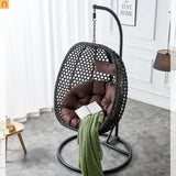 Outdoor Hanging Egg Swing Chair Wicker Black with Stand 79in