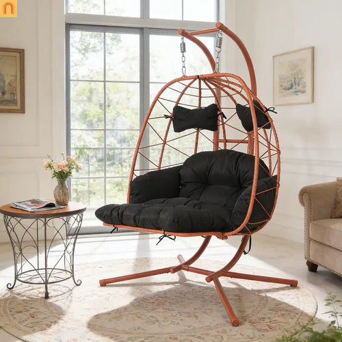 Outdoor Hanging Egg Chair Wicker Orange 2-Person 600 lb Cap