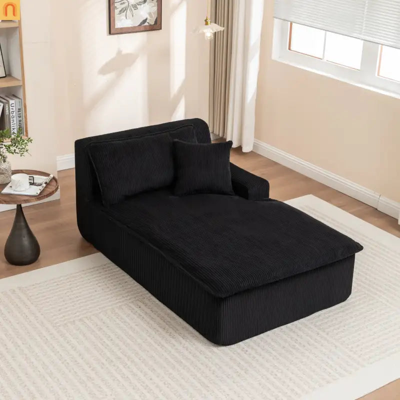 Chair Chaise Left Arm Corduroy Black 67in No Assembly