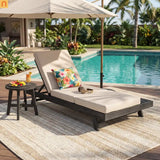 Chaise Lounge Acacia Wood Black Cream 4 Position Adjustable 79in