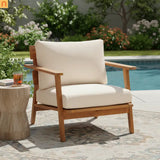 Outdoor Club Chair Acacia Wood 29in Beige Cushion