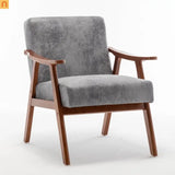 Accent Chair Mid-Century Gray Fabric Rubberwood 26in 300 lb