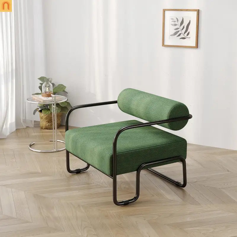 Accent Chair Curved Corduroy Dark Green Armless Compact