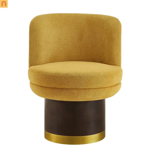 Accent Chair Round Swivel Chenille Yellow 360 Degree Pedestal Base