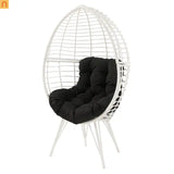 Outdoor Lounge Chair Wicker White Teardrop Steel Legs Black 62.5in