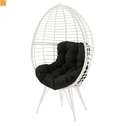 Outdoor Lounge Chair Wicker White Teardrop Steel Legs Black 62.5in