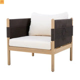 Outdoor Club Chair Acacia Wood Diamond Rope Teak Cream Cushion