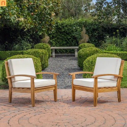 Outdoor Club Chair Acacia Wood Teak Deep Seat 28L x 32.25W in