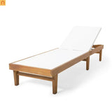 Outdoor Chaise Lounge Acacia Wood Teak Mesh Seat Adjustable 78.75in