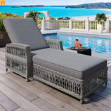 Chaise Lounge Wicker Gray 4-Position Adjustable Cushion 400 lb