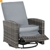 Outdoor Swivel Recliner Chair PE Rattan Gray Footrest 360 Degree 352 lb