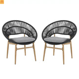 Outdoor Dining Chair PE Rattan Wicker Dark Gray Teak Legs Set of 2
