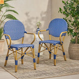 Outdoor Bistro Chair PE Rattan French Style Teal Set of 2