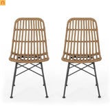 Outdoor Dining Chair Rattan Light Brown Angled Metal Frame 35in