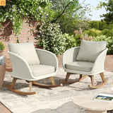 Outdoor Rocking Chair Rope Wood Beige Cushion Set of 2 29.5in