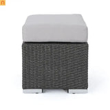 Outdoor Round Ottoman Stool PE Rattan Gray Weatherproof 16.25in