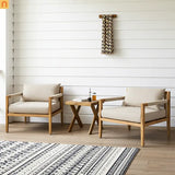 Outdoor Conversation Set Acacia Wood Rope Chairs Beige Cushions 3 Piece