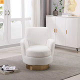 Accent Chair Barrel Swivel Faux Fur Ivory Gold Base 300 lb 29in