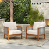 Outdoor Tub Chair Acacia Wood Rope Teak Beige Cushion Set of 2