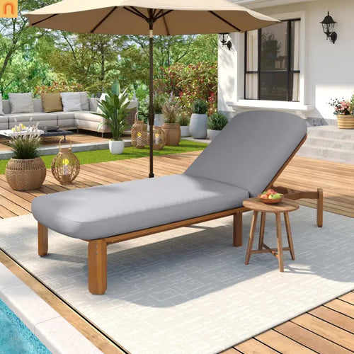 Chaise Lounge Acacia Wood Gray Cushion 3 Position 400 LB Poolside