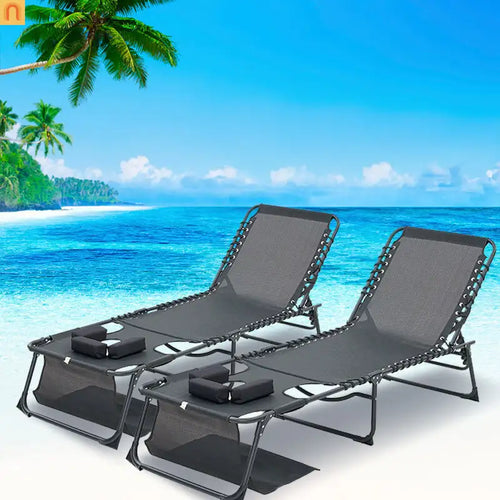 Chaise Lounge Textilene 5 Position Foldable Set 2