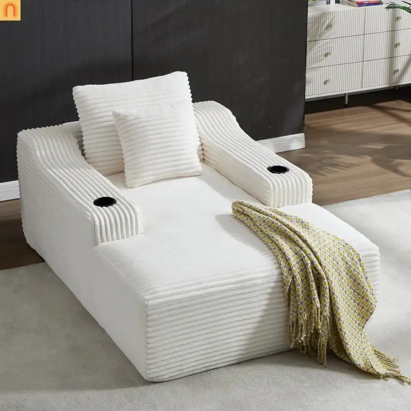 Chaise Lounge Corduroy White Oversized Sofa Bed 350 lb