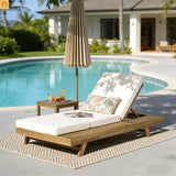 Chaise Lounge Acacia Wood Light Brown Cream Cushion 4 Position 79in
