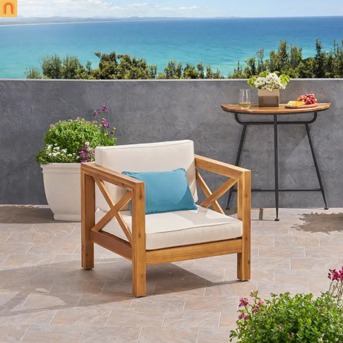 Outdoor Club Chair Acacia Wood Mid-Century Teak Cushion 30x30in