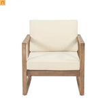 Outdoor Club Chair Acacia Wood Brown Beige Cushion Deep Seat 27.5in