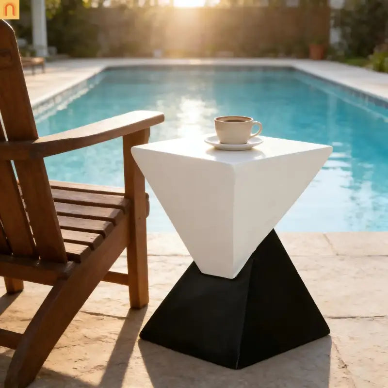 Outdoor Side Table MGO Black White Geometric 12.5x18in
