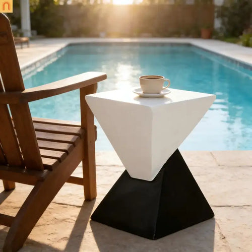 Outdoor Side Table MGO Black White Geometric 12.5x18in