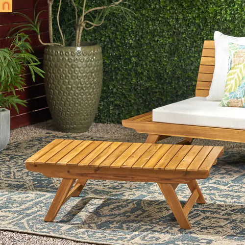 Outdoor Coffee Table Acacia Wood Teak Slat Panel 37L x 24W in