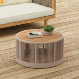 Outdoor Coffee Table Acacia Wood Rope Teak Round 26in 220 LB