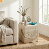 Outdoor Side Table MGO Wood Grain Braided Cord Square Retro 14.76x17in