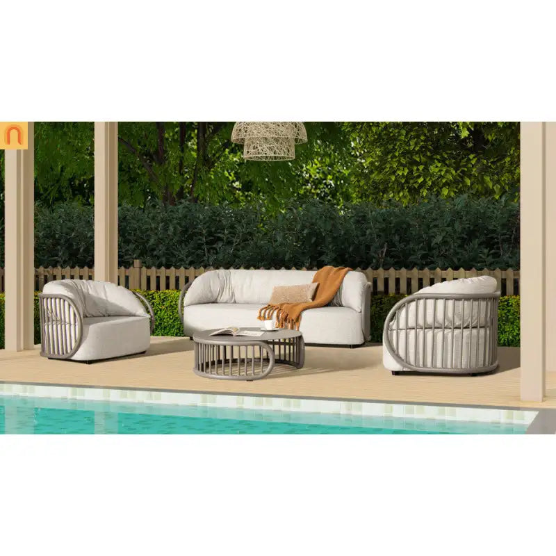 Outdoor Coffee Table Round Aluminum Taupe Modern 34.5in