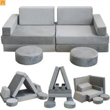 Kids Modular Foam Couch Play Set Light Gray 10 Piece Convertible