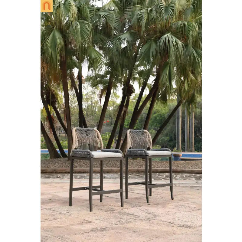 Outdoor Bar Stool Aluminum Rope Gray Set of 2 Counter Height