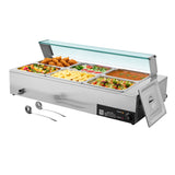Commercial Food Warmer, 1500W Electric Stainless Steel Steam Food Warmer with Gl