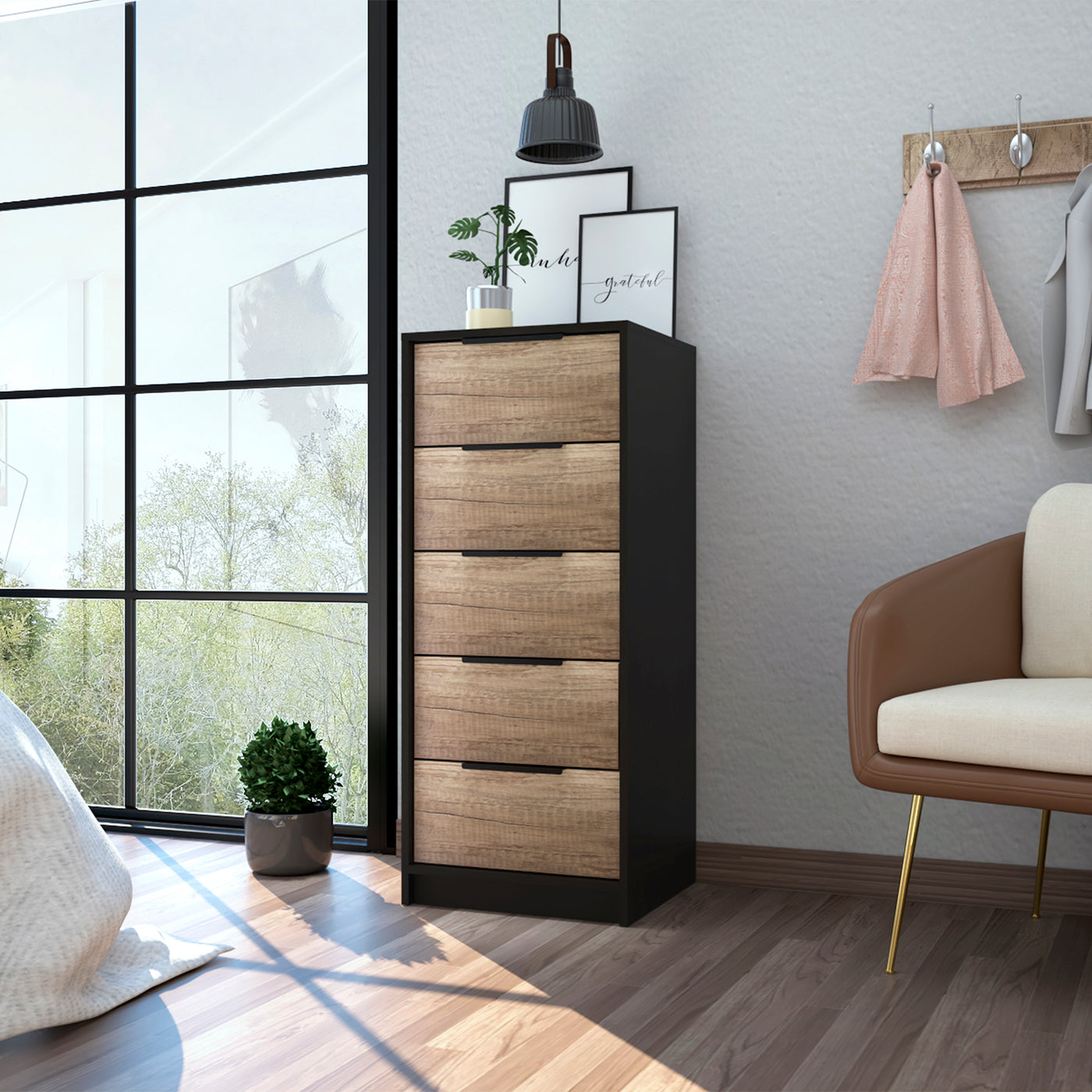 Kaia 5 Drawer Vertical Dresser Black Pine