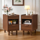 Walnut Fluted Wood Nightstands 2 Pack Bedroom Bedside Tables