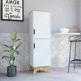 Pamplona Tall Microwave Cabinet Double Door Light Oak White
